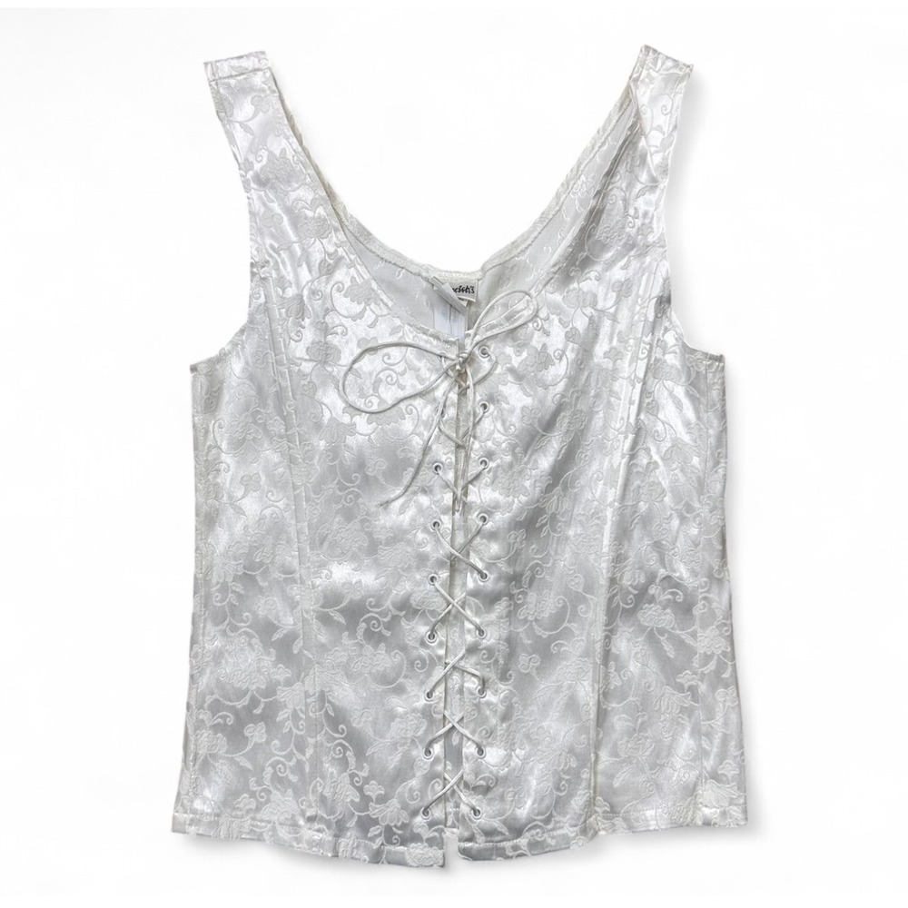 Frederick's of Hollywood White‎ Satin Floral Sleeveless Corset Top XL